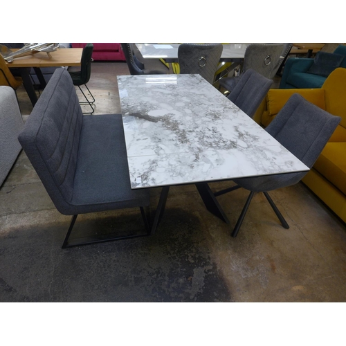 1400 - A Marvel 1.3m - 1.8m extending dining table and two mist grey chairs and bench set * this lot is sub... 