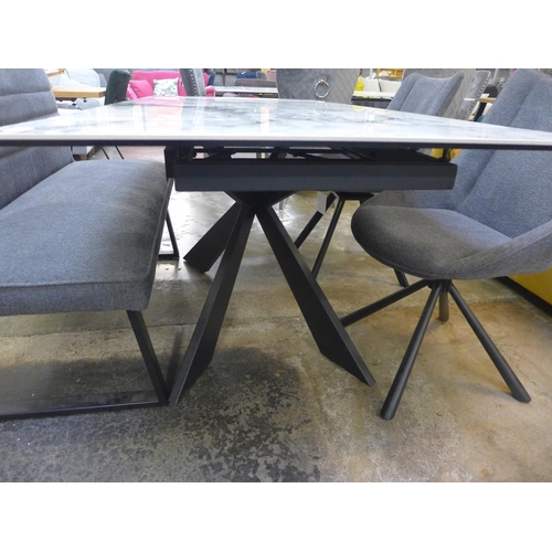 1400 - A Marvel 1.3m - 1.8m extending dining table and two mist grey chairs and bench set * this lot is sub... 