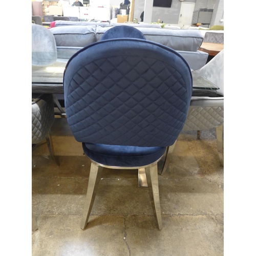 1406 - An Orissa black 180cm dining table with a harlequin set of blue and grey velvet club chairs * this l... 