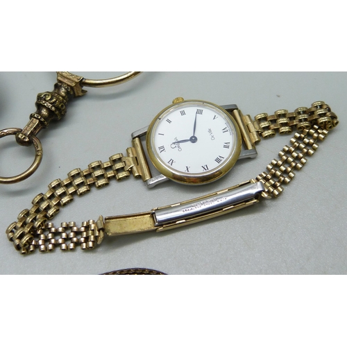 1004 - A lady's Omega de Ville wristwatch, a pair of plated lorgnettes, a silver thimble in miniature carry... 