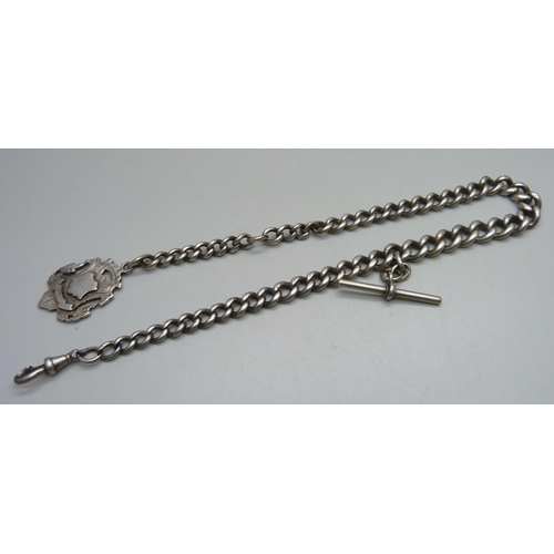 1018 - A silver graduated Albert chain and fob, 71g, chain 39cm