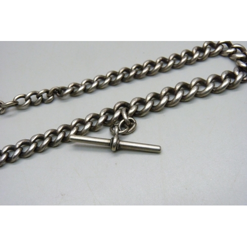 1018 - A silver graduated Albert chain and fob, 71g, chain 39cm