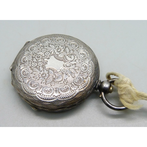 1044 - A .935 silver fob watch with enamel dial marked Kay & Company, Worcester, with key