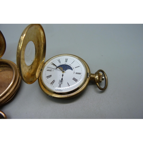 1057 - A Swiss Emperor half hunter pocket watch, and a 10k gold plated pocket watch case (a/f, doesn't stay... 