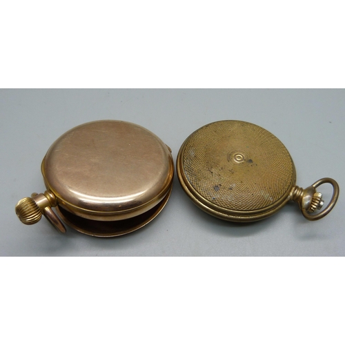 1057 - A Swiss Emperor half hunter pocket watch, and a 10k gold plated pocket watch case (a/f, doesn't stay... 