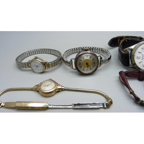 1058 - A 9ct gold cased lady's Rotary wristwatch on a plated strap, a silver cased Medana wristwatch (back ... 