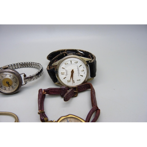 1058 - A 9ct gold cased lady's Rotary wristwatch on a plated strap, a silver cased Medana wristwatch (back ... 