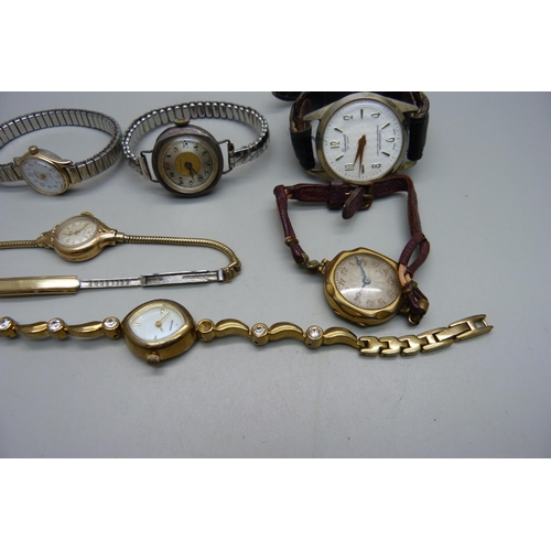 1058 - A 9ct gold cased lady's Rotary wristwatch on a plated strap, a silver cased Medana wristwatch (back ... 