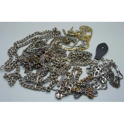 1088 - A collection of metal albert chains and other chains