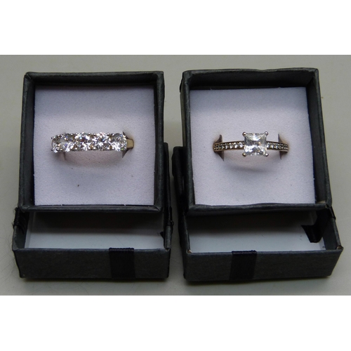 1100 - A silver gilt ring set with five cubic zirconia stones, S, and a Swarovski ring, P