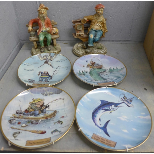 1117 - The Art of Fishing by Gary Patterson, collectors plates, set of twelve, and two Capodimonte style fi... 