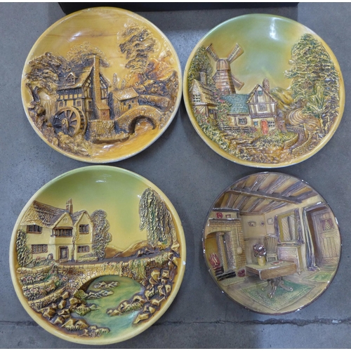 1135 - Four Bossons style wall plaques, three landscapes and one interior scene **PLEASE NOTE THIS LOT IS N... 