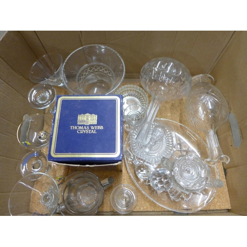 1137 - A box of mixed glass including five Babycham glasses, two decanters, etc. **PLEASE NOTE THIS LOT IS ... 