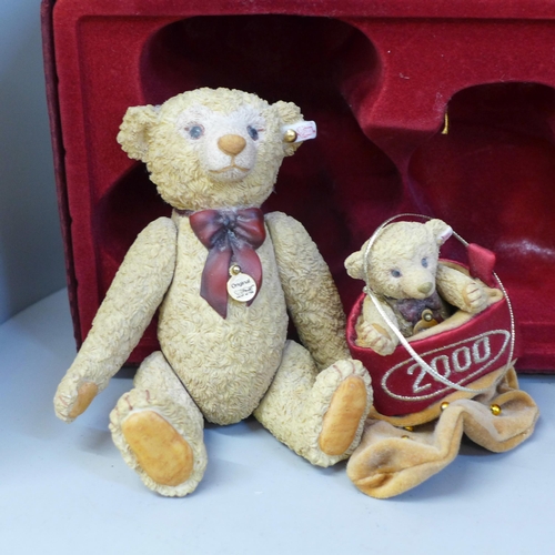 604 - Four Steiff porcelain Teddy bears, Lavender, 1904 Barle, Brown Tipped (legs loose) and Millennium, b... 