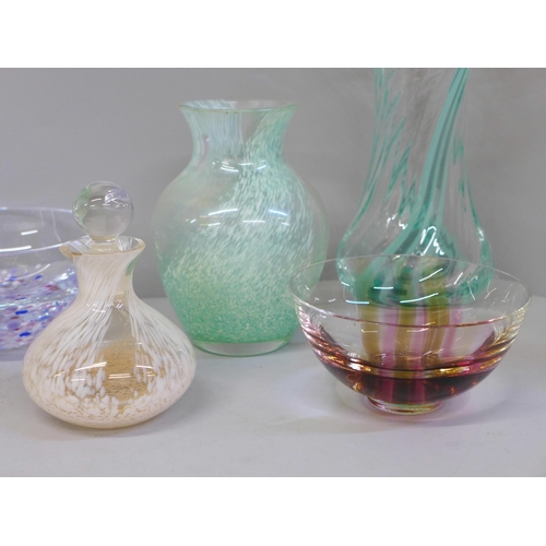 605 - Four Caithness glass vases, (one pair), three bowls and a scent bottle **PLEASE NOTE THIS LOT IS NOT... 