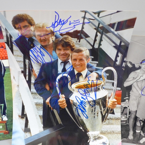 612 - Football autographs, Nottingham Forest team photograph, dressing room with European Cup and four For... 