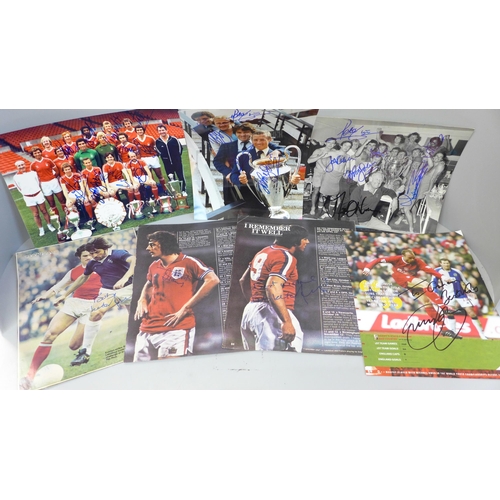 612 - Football autographs, Nottingham Forest team photograph, dressing room with European Cup and four For... 