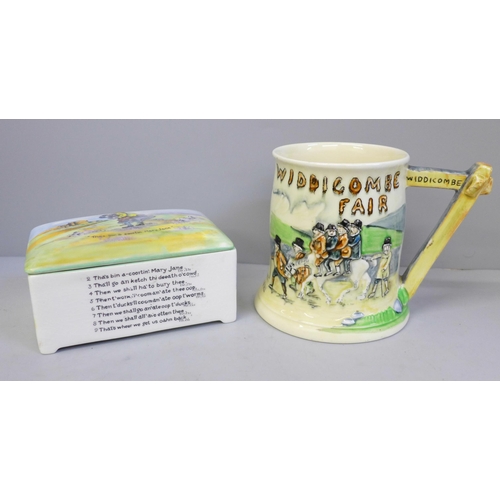 622 - A Crown Devon Fieldings musical tankard, Widdicombe Fair and ceramic musical box, Tha's Bin A Courti... 