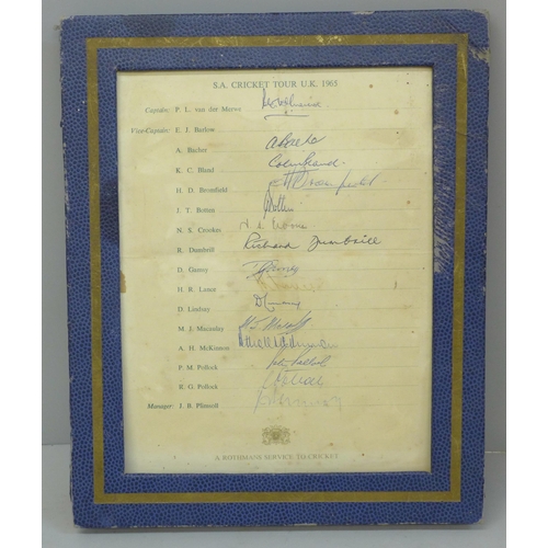 642 - A Rothmans Service to Cricket South Africa Tour of UK 1965 signed souvenir page