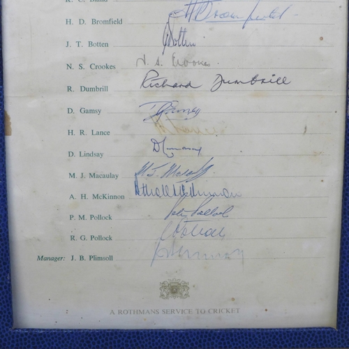 642 - A Rothmans Service to Cricket South Africa Tour of UK 1965 signed souvenir page