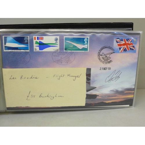 693 - Stamps; an album of Concorde related covers etc., including signed (29 items)