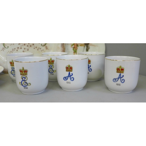 696 - A Royal Doulton Nurseryware bowl and two plates, a modern Bunnykins mug, a Queen Victoria commemorat... 