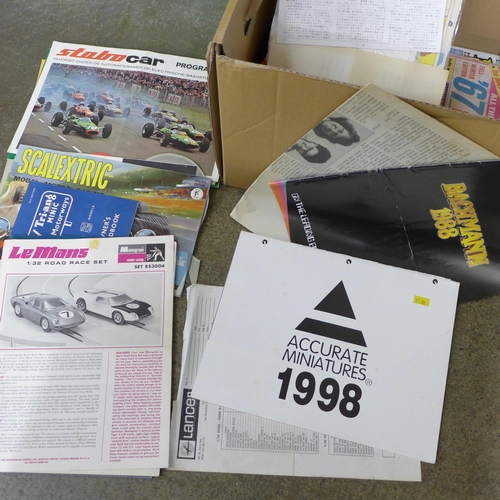 701 - A box of ephemera, toy catalogues, 1960s, 1970s and later and Scalextric Club magazines