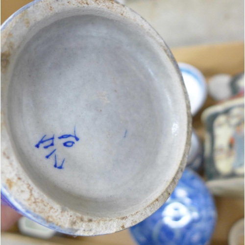 709 - A collection of Chinese and Japanese porcelain, rice bowls, tea cannister, plates, etc.