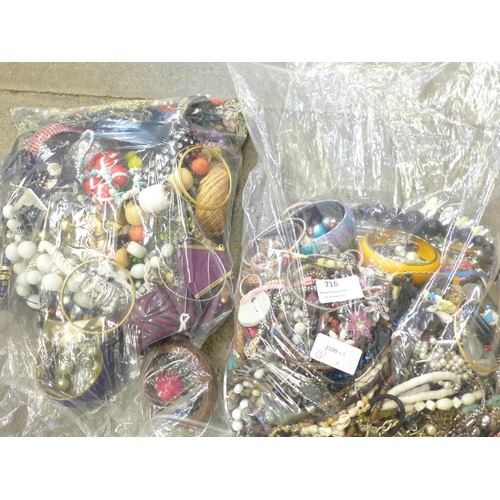 716 - Two bags of costume jewellery