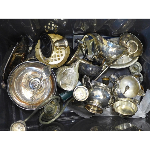 726 - A collection of silver plated items including a gallery tray, teapots, cutlery, etc. **PLEASE NOTE T... 