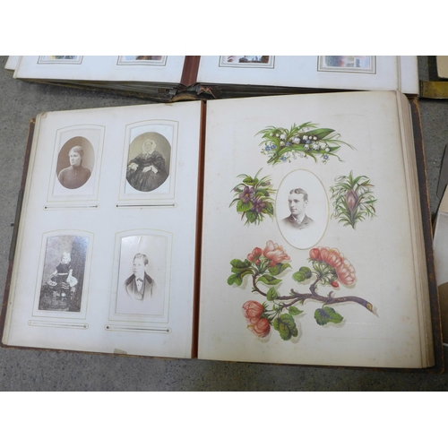 749 - Two Victorian photograph albums containing carte de visites and cabinet cards, both incomplete and o... 