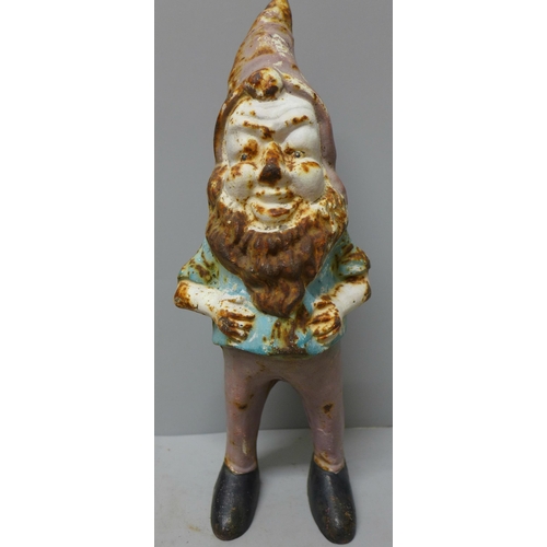 793 - Two cast metal garden gnomes, possibly Victorian, tallest 29cm