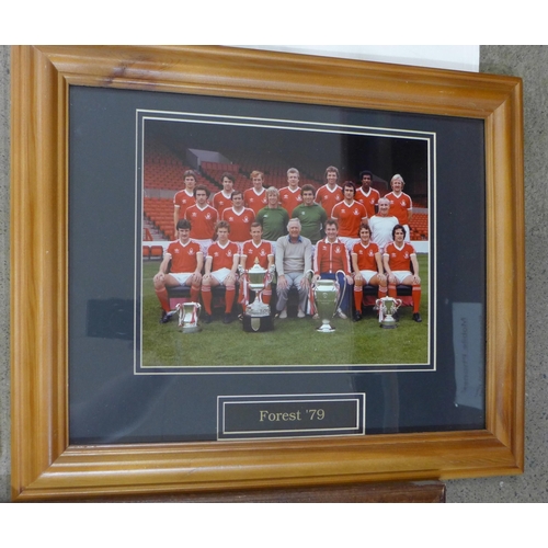 795 - Football memorabilia, two England team collectors plates, Nottingham Forest 1979 team photograph, St... 