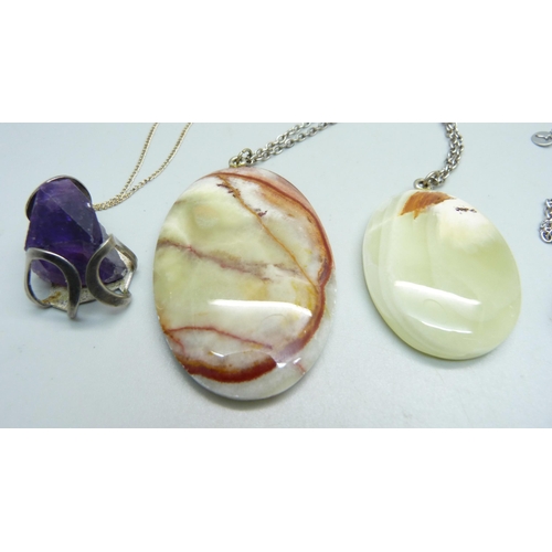 800 - Five semi-precious stone pendants