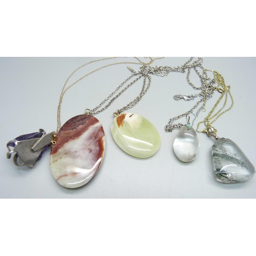 800 - Five semi-precious stone pendants