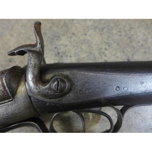 819 - An 1850s Damascan barrel pin-fire shotgun, Belgian