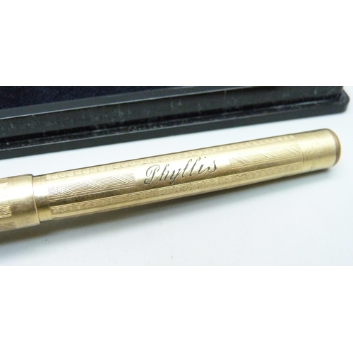 847 - A Swan Mabie Todd fountain pen with 14ct gold nib, engraved Phillis