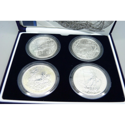 857 - The Royal Mint, Britannia design one ounce silver bullion four-coin set