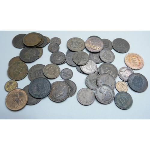 863 - Forty-five Jersey/Guernsey pre-decimal copper coins, 1830 onwards