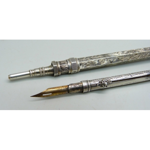 867 - A silver combination pen/pencil, Chester 1900 and one other