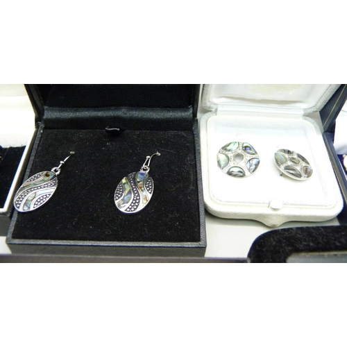 889 - A collection of mother of pearl and abalone jewellery including some silver