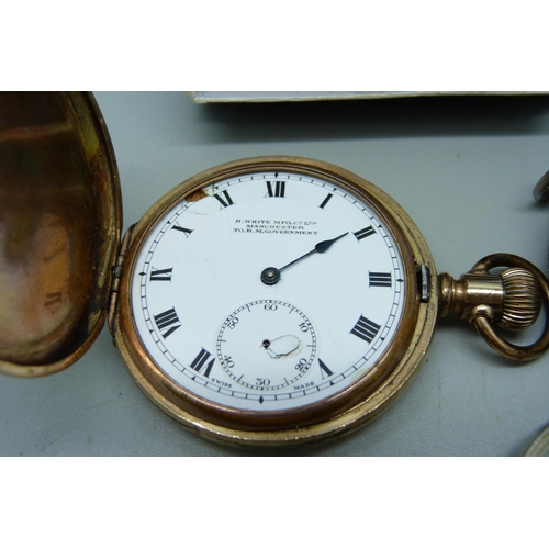 892 - Three pocket watches including two silver, all a/f, a rolling map measure and a cased voltmeter