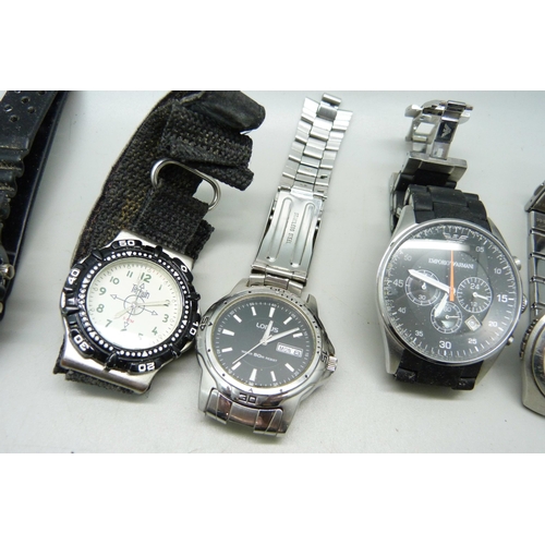 895 - Nine watches including Emporio Armani, Lorus, Pulsar and Timex, etc.