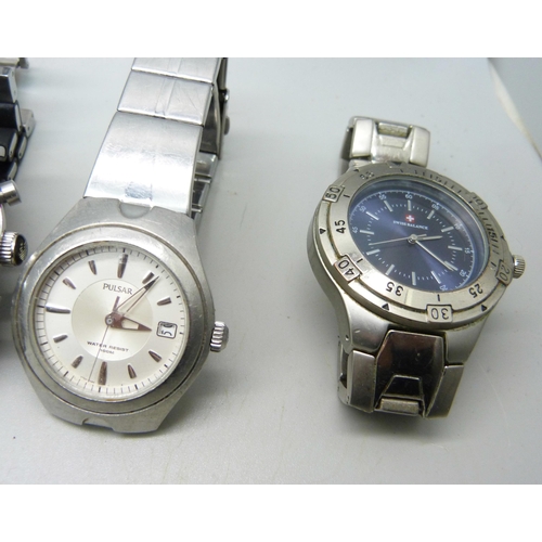 895 - Nine watches including Emporio Armani, Lorus, Pulsar and Timex, etc.