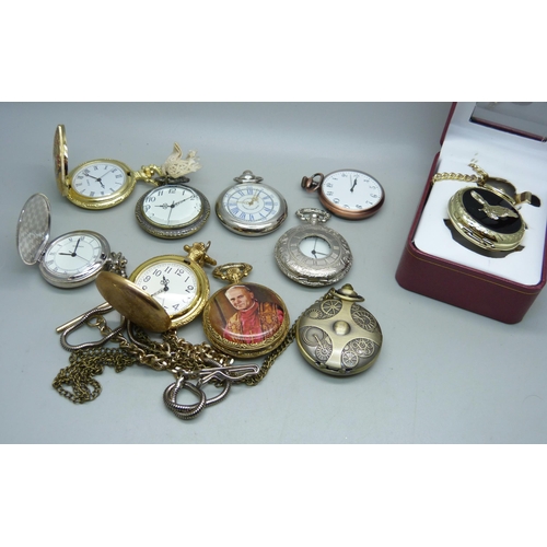 907 - A collection of ten modern pocket watches, one boxed