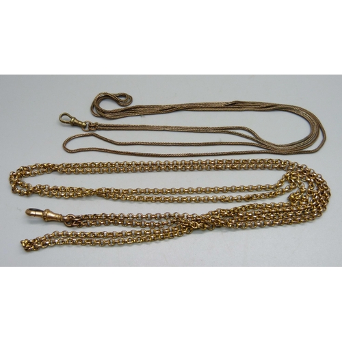 955 - Two Victorian long guard chains with dog clips