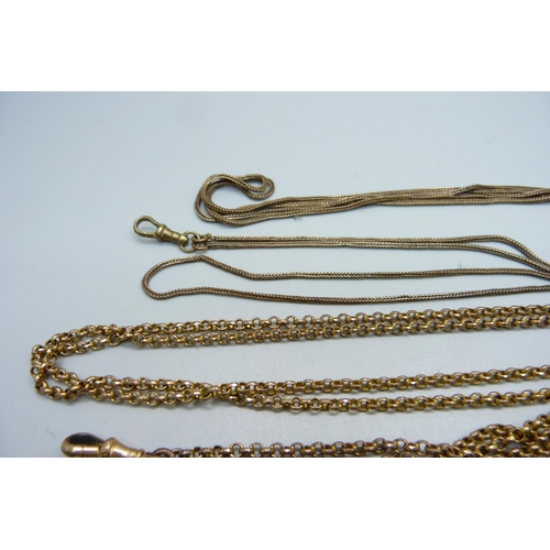 955 - Two Victorian long guard chains with dog clips