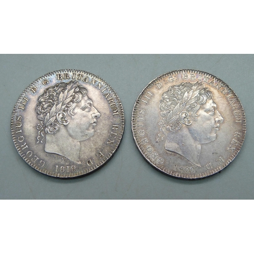 978 - Two George III silver crowns, 1819 and 1820