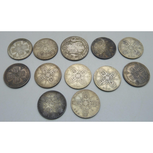 996 - A collection of half silver florins, 133g