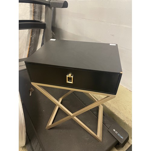 1576 - A black bedside table with gold legs (damaged)